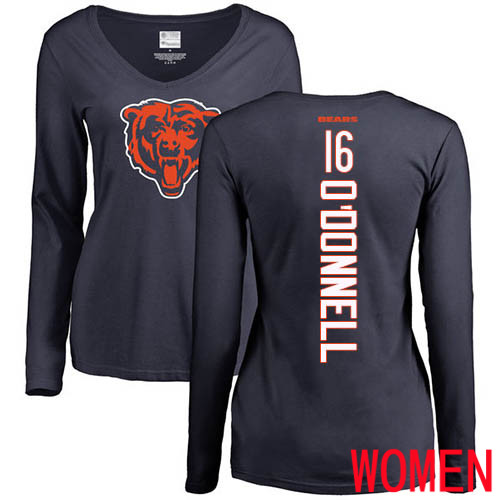 Chicago Bears Navy Blue Women Pat O Donnell Backer NFL Football #16 Long Sleeve T Shirt